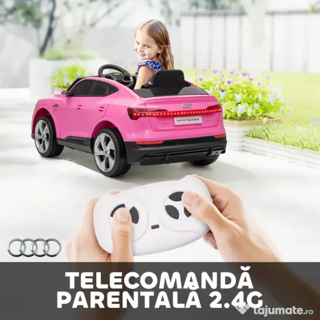 HOMCOM Mașină Electrică pentru Copii 12V cu Telecomandă, Viteză 3-5 km/h și Muzică, Culoare Roz | Aosom Romania