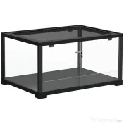 PawHut Terariu pentru Reptile Rialzato 60x45x32 cm cu Dublă Serratura, Ușă pentru Alimentare, Ventilație și Vizualizare a 360°, Rettilario cu Plasă Metalică pentru Șopârle, Păianjeni, Gecko, Șerpi, Negru | Aosom Romania 