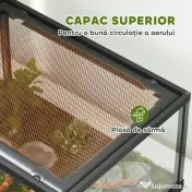 PawHut Terariu pentru Reptile Rialzato 60x45x32 cm cu Dublă Serratura, Ușă pentru Alimentare, Ventilație și Vizualizare a 360°, Rettilario cu Plasă Metalică pentru Șopârle, Păianjeni, Gecko, Șerpi, Negru | Aosom Romania 