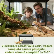 PawHut Terariu pentru Reptile Rialzato 60x45x32 cm cu Dublă Serratura, Ușă pentru Alimentare, Ventilație și Vizualizare a 360°, Rettilario cu Plasă Metalică pentru Șopârle, Păianjeni, Gecko, Șerpi, Negru | Aosom Romania 