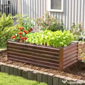 Outsunny Pat pentru Grădină Ridicat cu Fund Deschis și Bare de Suport, Ghiveci din Oțel Zincat pentru Flori și Legume, pentru Balcon sau Grădină, 180x90x57,5 cm, Maro Închis | Aosom Romania 