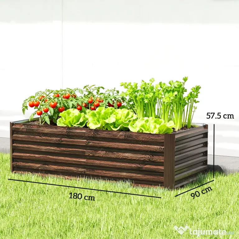 Outsunny Pat pentru Grădină Ridicat cu Fund Deschis și Bare de Suport, Ghiveci din Oțel Zincat pentru Flori și Legume, pentru Balcon sau Grădină, 180x90x57,5 cm, Maro Închis | Aosom Romania