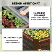 Outsunny Pat pentru Grădină Ridicat cu Fund Deschis și Bare de Suport, Ghiveci din Oțel Zincat pentru Flori și Legume, pentru Balcon sau Grădină, 180x90x57,5 cm, Maro Închis | Aosom Romania 