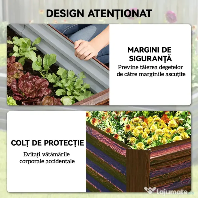 Outsunny Pat pentru Grădină Ridicat cu Fund Deschis și Bare de Suport, Ghiveci din Oțel Zincat pentru Flori și Legume, pentru Balcon sau Grădină, 180x90x57,5 cm, Maro Închis | Aosom Romania