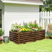 Outsunny Pat pentru Grădină Ridicat cu Fund Deschis și Bare de Suport, Ghiveci din Oțel Zincat pentru Flori și Legume, pentru Balcon sau Grădină, 180x90x57,5 cm, Maro Închis | Aosom Romania 