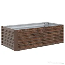 Outsunny Strat de Grădină Înălțat Exterior cu Fund Deschis și Bare de Suport, Ghiveci Metalic din Oțel Zincat pentru Flori și Legume, 180x90x57,5 cm, Maro Închis