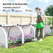 Outsunny Seră, seră din folie rezistentă la iarnă cu ușă cu fermoar rulabilă 395 x 100 x 80 cm Alb | Aosom Romania 