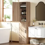 HOMCOM Dulap coloană pentru baie cu 2 compartimente și 6 rafturi reglabile, aspect lemn, 40x35x180 cm, culoare lemn | Aosom Romania 