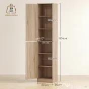 HOMCOM Dulap coloană pentru baie cu 2 compartimente și 6 rafturi reglabile, aspect lemn, 40x35x180 cm, culoare lemn | Aosom Romania 