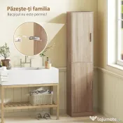 HOMCOM Dulap coloană pentru baie cu 2 compartimente și 6 rafturi reglabile, aspect lemn, 40x35x180 cm, culoare lemn | Aosom Romania 