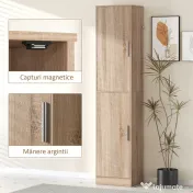 HOMCOM Dulap coloană pentru baie cu 2 compartimente și 6 rafturi reglabile, aspect lemn, 40x35x180 cm, culoare lemn | Aosom Romania 