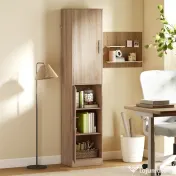 HOMCOM Dulap coloană pentru baie cu 2 compartimente și 6 rafturi reglabile, aspect lemn, 40x35x180 cm, culoare lemn | Aosom Romania 