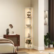 HOMCOM Lampadar Podea LED, 4 Rafturi, Lumină Reglabilă 3000K, MDF, 41x29,5x163,5 cm, Stejar | Aosom Romania 