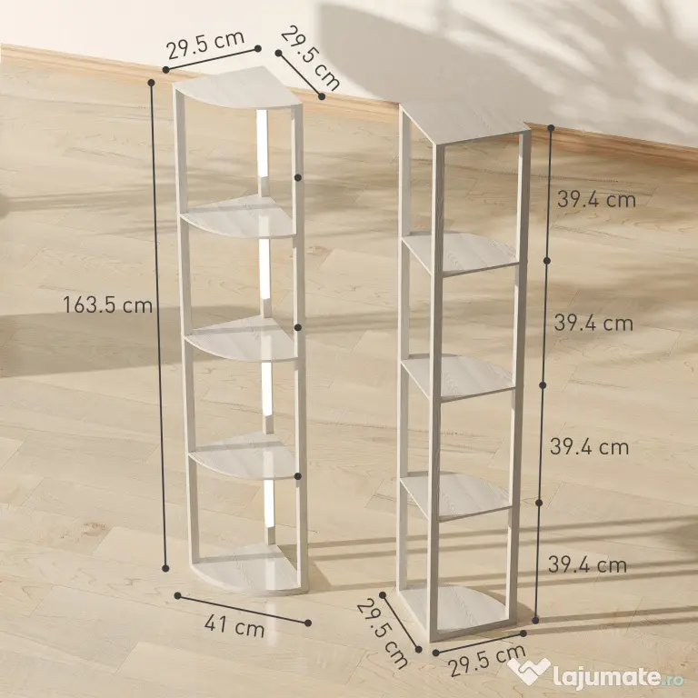 HOMCOM Lampadar Podea LED, 4 Rafturi, Lumină Reglabilă 3000K, MDF, 41x29,5x163,5 cm, Stejar | Aosom Romania