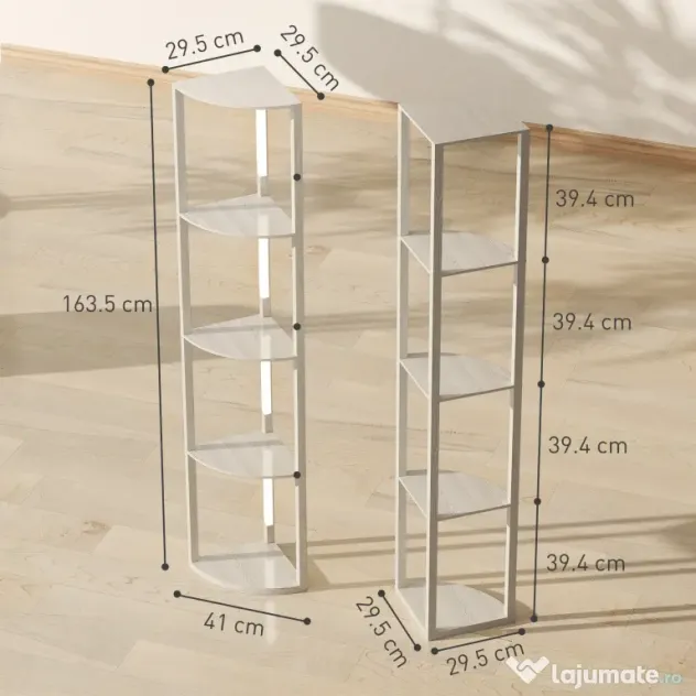 HOMCOM Lampadar Podea LED, 4 Rafturi, Lumină Reglabilă 3000K, MDF, 41x29,5x163,5 cm, Stejar | Aosom Romania