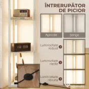 HOMCOM Lampadar Podea LED, 4 Rafturi, Lumină Reglabilă 3000K, MDF, 41x29,5x163,5 cm, Stejar | Aosom Romania 