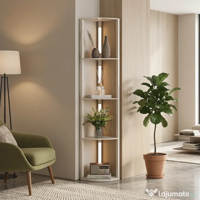 HOMCOM Lampadar Podea LED, 4 Rafturi, Lumină Reglabilă 3000K, MDF, 41x29,5x163,5 cm, Stejar | Aosom Romania