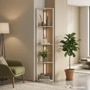 HOMCOM Lampadar Podea LED, 4 Rafturi, Lumină Reglabilă 3000K, MDF, 41x29,5x163,5 cm, Stejar | Aosom Romania 