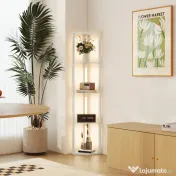 HOMCOM Lampadar Podea LED, 4 Rafturi, Lumină Reglabilă 3000K, MDF, 41x29,5x163,5 cm, Stejar | Aosom Romania 