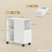 HOMCOM Măsuță de Living cu Roți, 2 Sertare, Raft Deschis și Poliță Reglabilă, Măsuță pentru Dormitor sau Living, 60x30x65 cm, Alb | Aosom Romania 