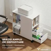 HOMCOM Măsuță de Living cu Roți, 2 Sertare, Raft Deschis și Poliță Reglabilă, Măsuță pentru Dormitor sau Living, 60x30x65 cm, Alb | Aosom Romania 