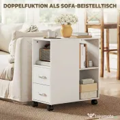 HOMCOM Măsuță de Living cu Roți, 2 Sertare, Raft Deschis și Poliță Reglabilă, Măsuță pentru Dormitor sau Living, 60x30x65 cm, Alb | Aosom Romania 