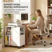 HOMCOM Măsuță de Living cu Roți, 2 Sertare, Raft Deschis și Poliță Reglabilă, Măsuță pentru Dormitor sau Living, 60x30x65 cm, Alb | Aosom Romania 