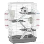 PawHut Cușcă pentru Hamsteri cu 4 Niveluri și 16 Tuburi, cu Căsuță, Rampă, Boluri, Rezervor de Apă și Tavă Antipicurare, Cușcă din Metal și Plastic, 47x30x70 cm, Gri