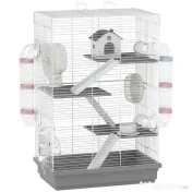PawHut Cușcă pentru Hamsteri pe 4 Niveluri cu 16 Tuburi, Căsuță, Rampă, Boluri, Rezervor de Apă și Tăviță Antipicurare, Cușcă din Metal și Plastic, 47x30x70 cm, Gri | Aosom Romania 