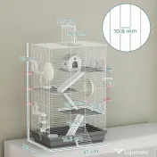 PawHut Cușcă pentru Hamsteri pe 4 Niveluri cu 16 Tuburi, Căsuță, Rampă, Boluri, Rezervor de Apă și Tăviță Antipicurare, Cușcă din Metal și Plastic, 47x30x70 cm, Gri | Aosom Romania 
