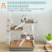 PawHut Cușcă pentru Hamsteri pe 4 Niveluri cu 16 Tuburi, Căsuță, Rampă, Boluri, Rezervor de Apă și Tăviță Antipicurare, Cușcă din Metal și Plastic, 47x30x70 cm, Gri | Aosom Romania 