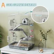 PawHut Cușcă pentru Hamsteri pe 4 Niveluri cu 16 Tuburi, Căsuță, Rampă, Boluri, Rezervor de Apă și Tăviță Antipicurare, Cușcă din Metal și Plastic, 47x30x70 cm, Gri | Aosom Romania 