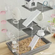 PawHut Cușcă pentru Hamsteri pe 4 Niveluri cu 16 Tuburi, Căsuță, Rampă, Boluri, Rezervor de Apă și Tăviță Antipicurare, Cușcă din Metal și Plastic, 47x30x70 cm, Gri | Aosom Romania 