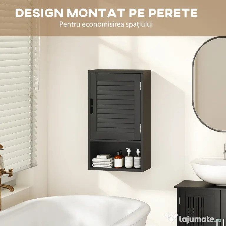 HOMCOM Dulap de Baie, Dulap Suspendat cu Rafturi Reglabile, 40 x 20 x 60 cm, Negru | Aosom Romania