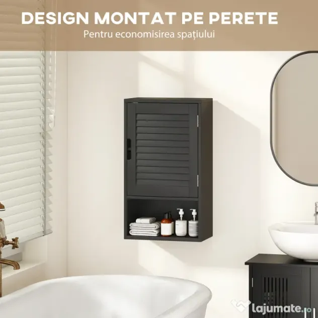HOMCOM Dulap de Baie, Dulap Suspendat cu Rafturi Reglabile, 40 x 20 x 60 cm, Negru | Aosom Romania