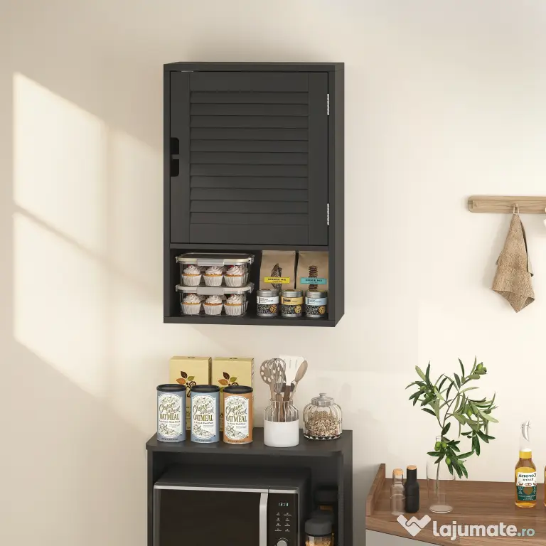 HOMCOM Dulap de Baie, Dulap Suspendat cu Rafturi Reglabile, 40 x 20 x 60 cm, Negru | Aosom Romania