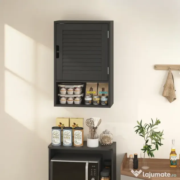 HOMCOM Dulap de Baie, Dulap Suspendat cu Rafturi Reglabile, 40 x 20 x 60 cm, Negru | Aosom Romania