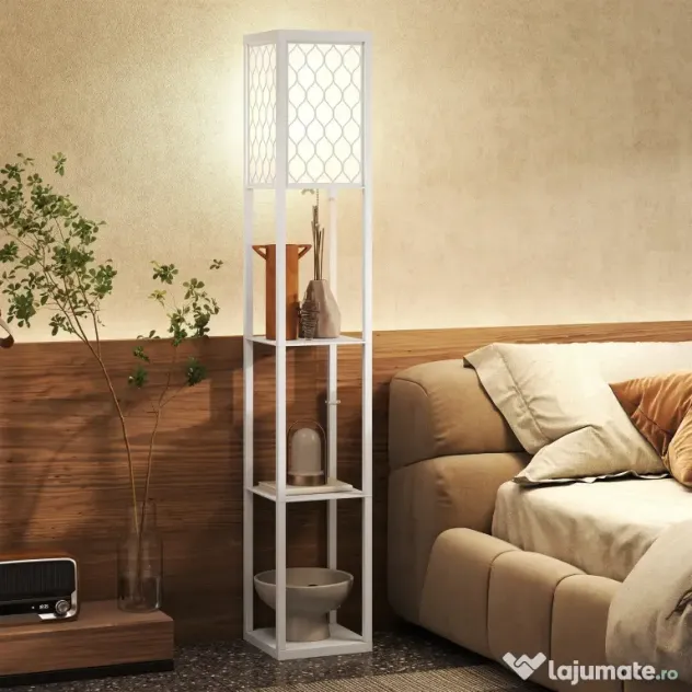 Homcom Lampa Pom 160 cm – Negru cu Rafturi pe 3 Niveluri | Aosom Romania