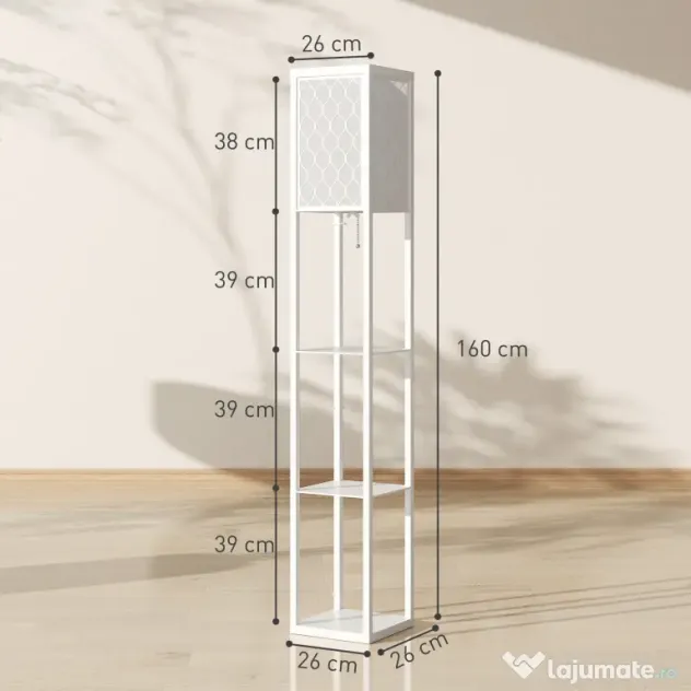 Homcom Lampa Pom 160 cm – Negru cu Rafturi pe 3 Niveluri | Aosom Romania