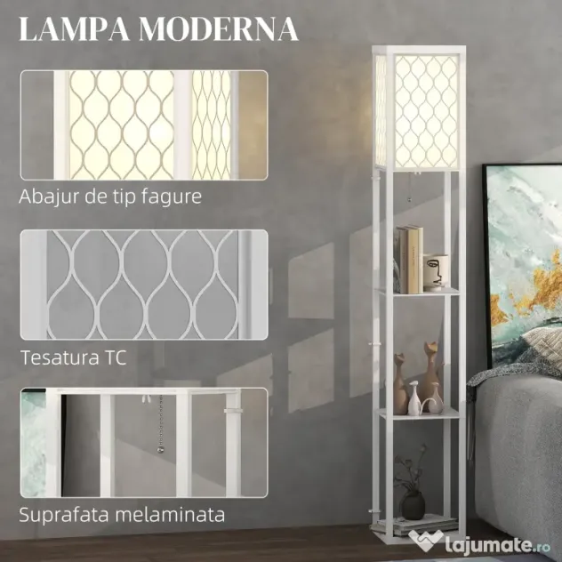 Homcom Lampa Pom 160 cm – Negru cu Rafturi pe 3 Niveluri | Aosom Romania