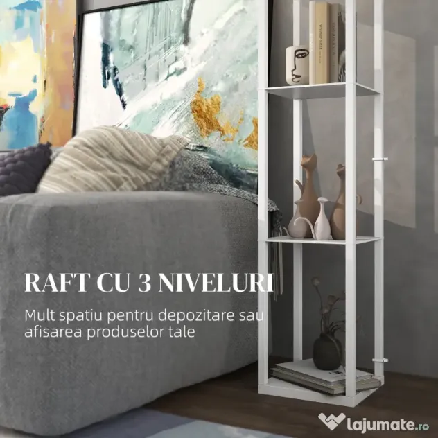 Homcom Lampa Pom 160 cm – Negru cu Rafturi pe 3 Niveluri | Aosom Romania