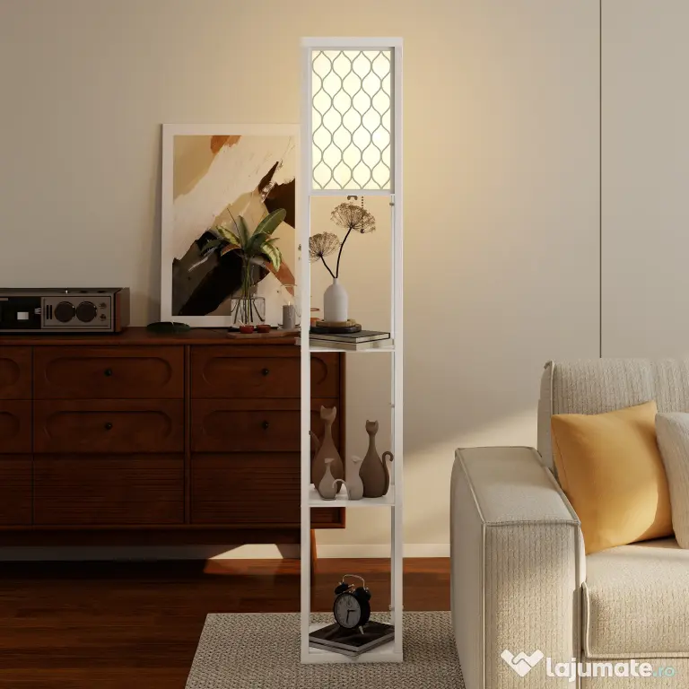 Homcom Lampa Pom 160 cm – Negru cu Rafturi pe 3 Niveluri | Aosom Romania