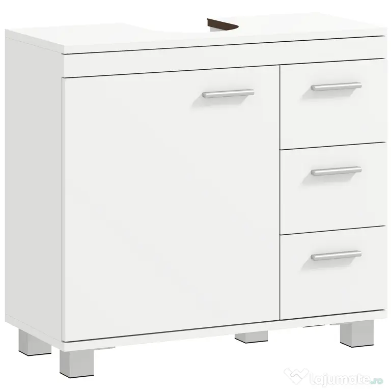 HOMCOM Dulap Sub Lavoar pentru Baie cu Ușă Amortizată și 3 Sertare, Decupaj în Formă de U și Rafturi, Dulap Modern și Compact pentru Lavoare cu Piedestal sau Fără, Alb | Aosom Romania