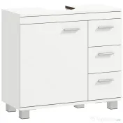 HOMCOM Dulap Sub Lavoar pentru Baie cu Ușă Amortizată și 3 Sertare, Decupaj în Formă de U și Rafturi, Dulap Modern și Compact pentru Lavoare cu Piedestal sau Fără, Alb | Aosom Romania 