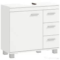 HOMCOM Dulap Sub Lavoar pentru Baie cu Ușă Amortizată și 3 Sertare, Decupaj în Formă de U și Rafturi, Dulap Modern și Compact pentru Lavoare cu Piedestal sau Fără, Alb | Aosom Romania