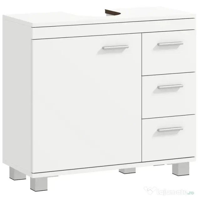 HOMCOM Dulap Sub Lavoar pentru Baie cu Ușă Amortizată și 3 Sertare, Decupaj în Formă de U și Rafturi, Dulap Modern și Compact pentru Lavoare cu Piedestal sau Fără, Alb | Aosom Romania