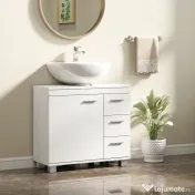 HOMCOM Dulap Sub Lavoar pentru Baie cu Ușă Amortizată și 3 Sertare, Decupaj în Formă de U și Rafturi, Dulap Modern și Compact pentru Lavoare cu Piedestal sau Fără, Alb | Aosom Romania 