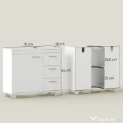 HOMCOM Dulap Sub Lavoar pentru Baie cu Ușă Amortizată și 3 Sertare, Decupaj în Formă de U și Rafturi, Dulap Modern și Compact pentru Lavoare cu Piedestal sau Fără, Alb | Aosom Romania 