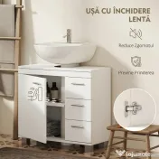 HOMCOM Dulap Sub Lavoar pentru Baie cu Ușă Amortizată și 3 Sertare, Decupaj în Formă de U și Rafturi, Dulap Modern și Compact pentru Lavoare cu Piedestal sau Fără, Alb | Aosom Romania 