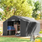 Outsunny Garaj Moto Exterior 3x3 m, Impermeabil, cu Ușă și Guri de Aerisire Rulabile, pentru Biciclete și Unelte, Gri Închis | Aosom Romania 